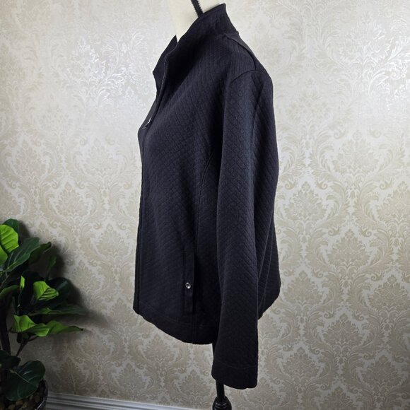 Croft & Barrow Size Petite XL Black Quilted Look Zip Front Jacket Button Pockets - Picture 5 of 12
